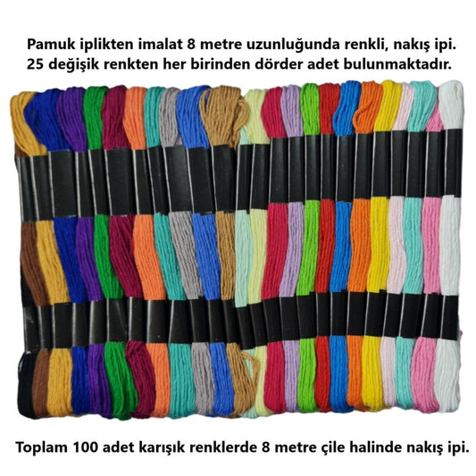 100 Adet Çileden Oluşan Kanaviçe, Nakış İp Seti