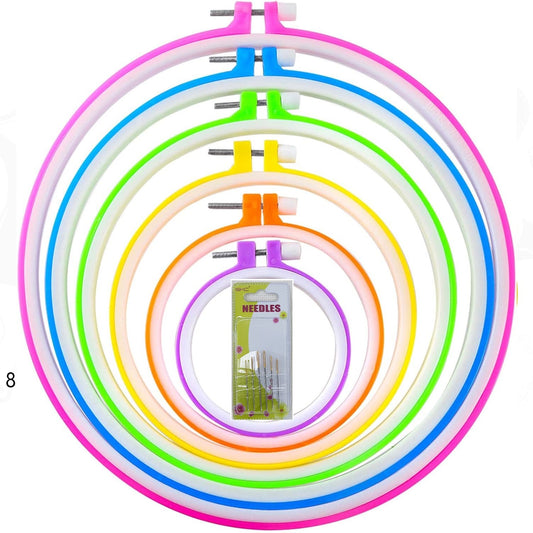 🧵 Renkli Plastik Nakış Kasnak Seti – 6 Boy Kasnak