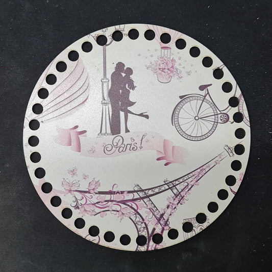 Ahşap Baskılı Daire - Çiçek Baskılı - Paris Desenli