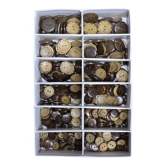 Coconut Düğme Çeşitleri 24L (15 mm) – 40L (25 mm) Ebatlar • Hindistan Cevizi Düğmeleri Üstten Delikli