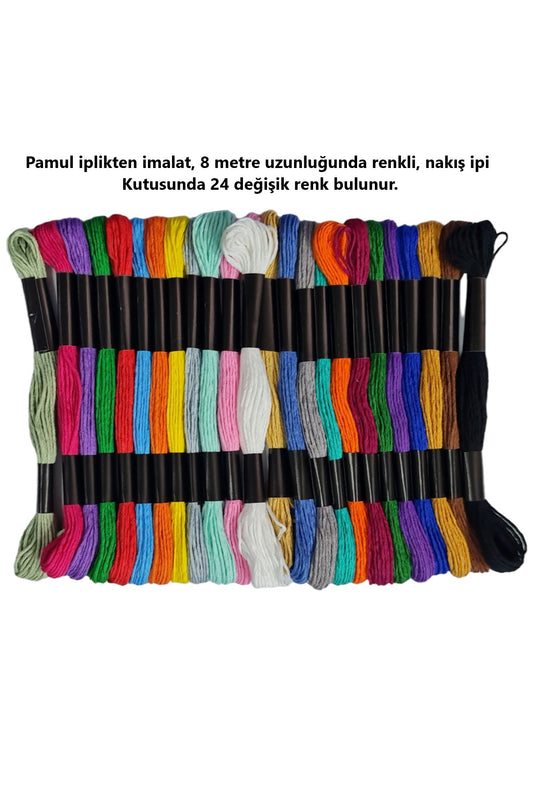 24 Adet Çileden Oluşan Kanaviçe, Muline, Nakış İp Seti
