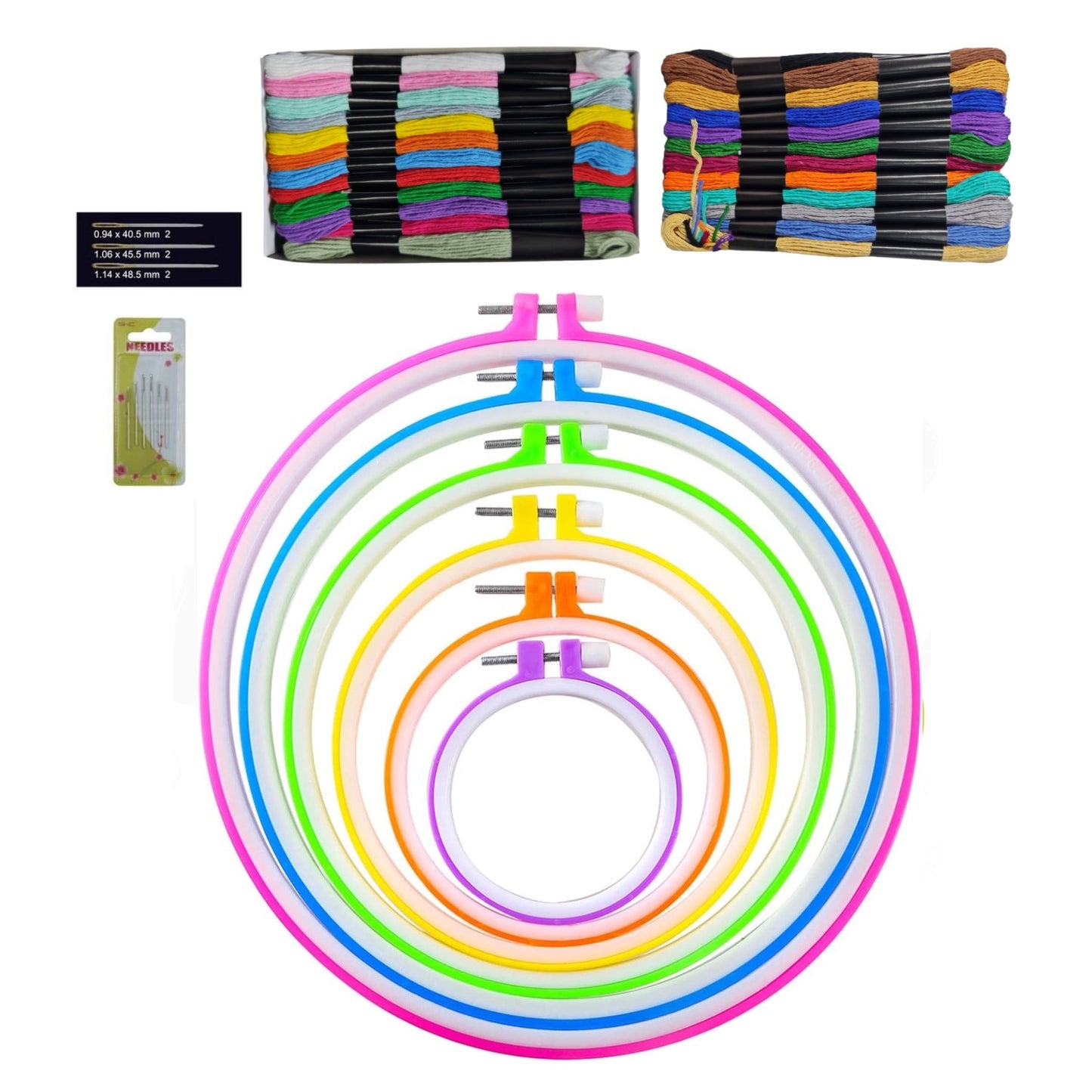 🧵 Renkli Plastik Nakış Kasnak Seti – 6 Boy Kasnak