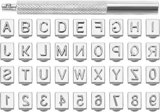 Deri İşleme Metal Harf ve Rakam Damga Seti, 26 Harf ve 10 Rakamdan Oluşan Baskılı Metal Deri Delme Aletleri, Deri Kemer, Çanta, Şapka, Ayakkabı ve El Sanatları İşaretleme İçin (6mm)