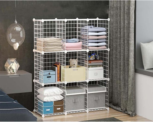 9 Bölmeli Metal Çok Amaçlı Beyaz Raf Dolap Organizer - Kendin Yap - 9 Raflı Organizer Dolap. 35cmX35cm Ebatlarında