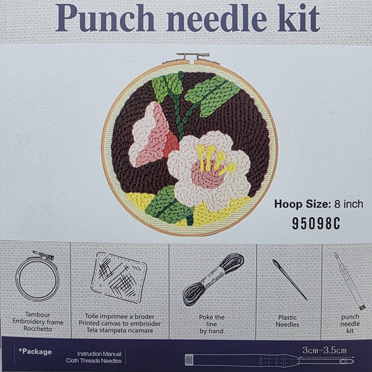 Pembe Beyaz Çiçekler, 20cm Kasnaklı Panç Seti - 95098