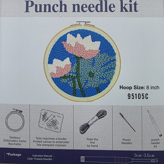 Pembe Beyaz İki Çiçek Desen, 20cm Kasnaklı Panç Seti - 95105