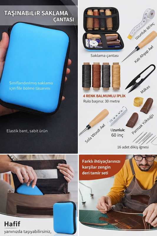 Deri Dikiş Seti, Biz, İğneler, Mumlu İplik İçeren Deri Dikiş Tamir Seti, Ayakkabı vs İçin Dikiş Aletleri