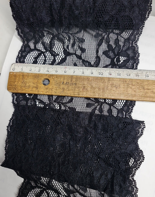Siyah 15cm Eninde Likralı Dantel (10 Metrelik Top) 4312