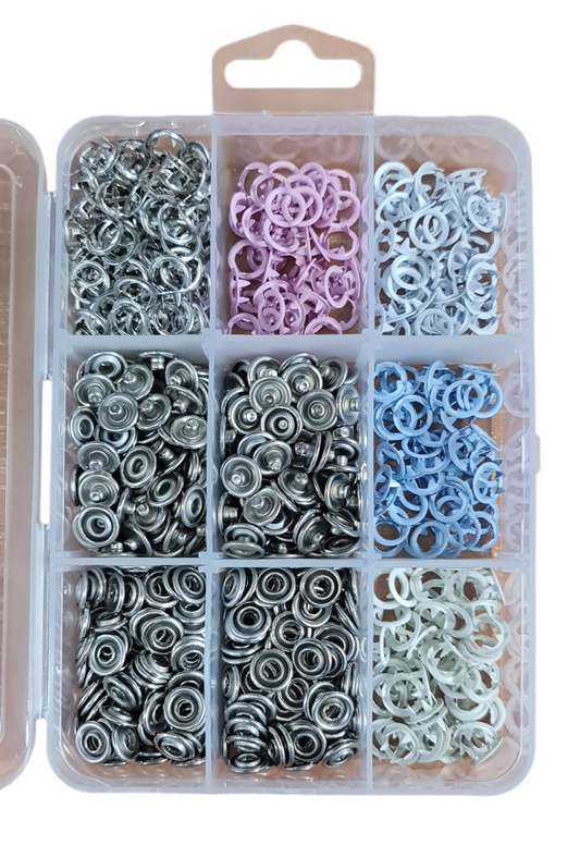 200 set Kutulu Renkli Bebe Gömlek Çıtçıt. (9,5mm Delikli Çıtçıt)