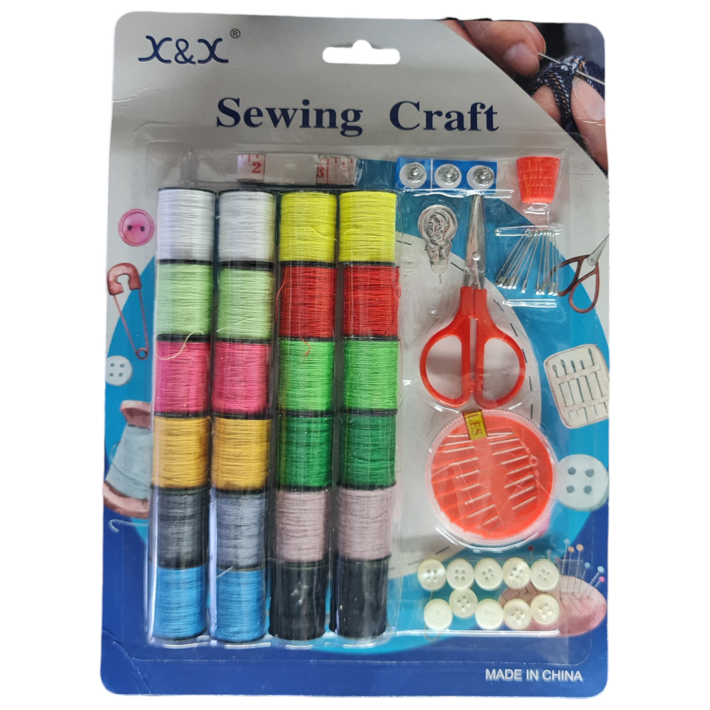 24 Makaralı, Gömlek Düğmeli, Dikme Çıtçıtlı, İplik Geçiricili, İğne ve Mezurasıyla Dikiş Seti