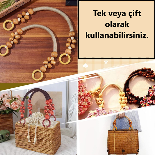 Ahşap Boncuklu Çanta Sapı (Tek adet) (44cm)