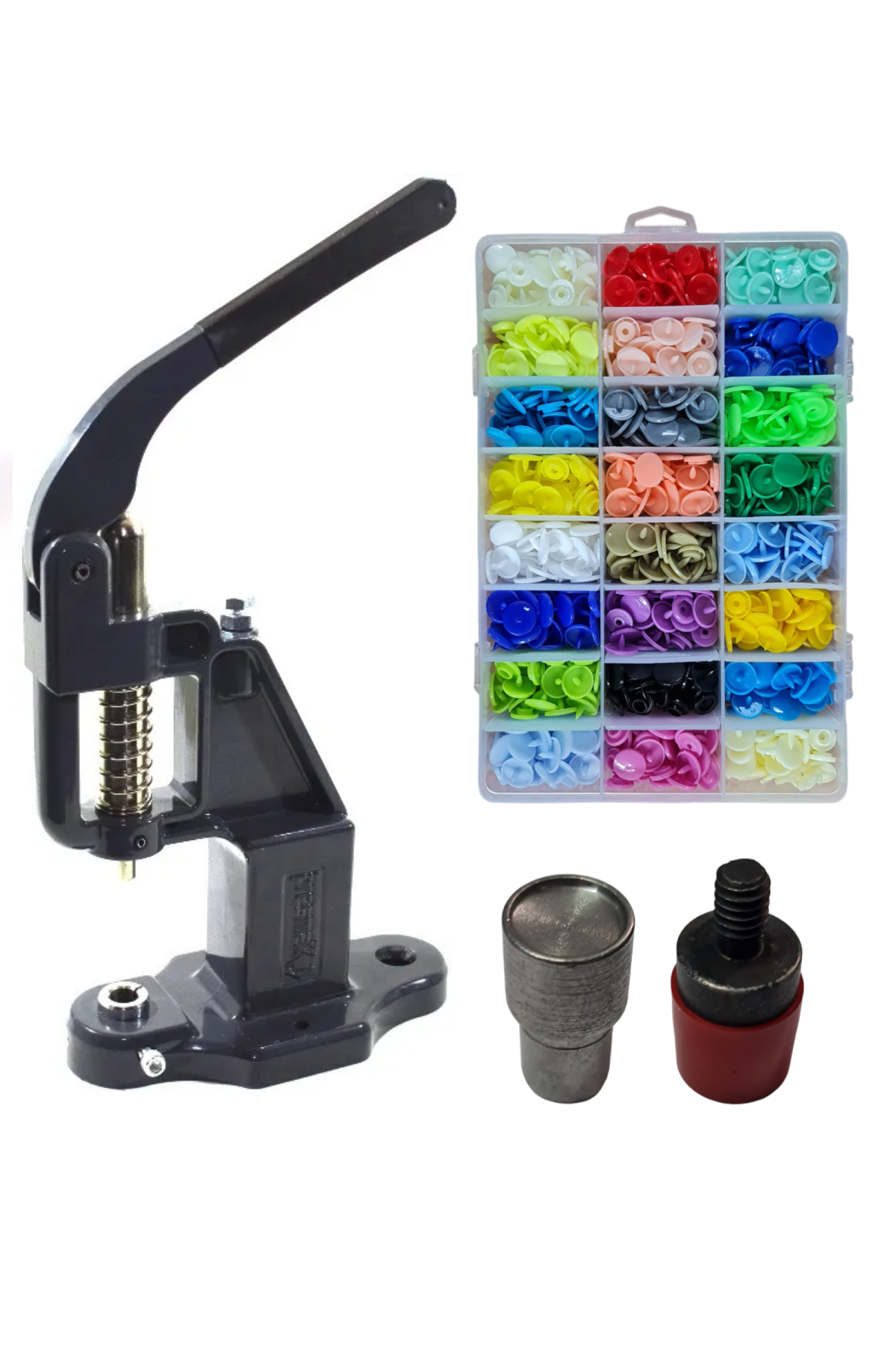 Tulumba Pres ve Plastik Çıtçıt Seti. (12mm Plastik T5 Çıtçıt Seti)