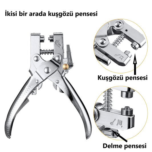 50 adet Kuşgözü El Montaj Pensesi ve Delici - Kopça Makinesi (100 adet kuşgözü ile birlikte)