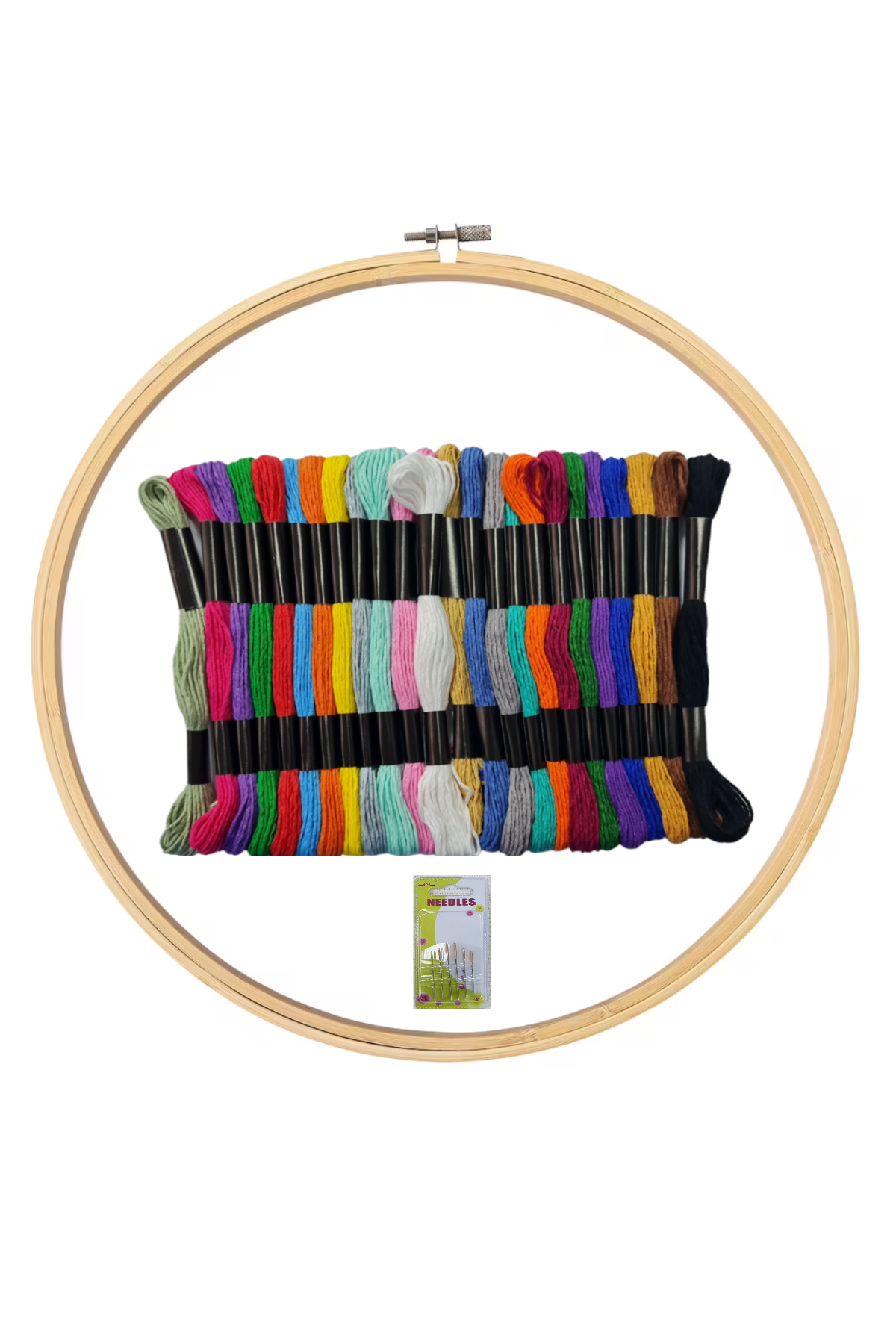 24 Çile Etamin, Muline İpi, Bambu Kasnak, 6 Adet Etamin İğnesi (3 Boy)