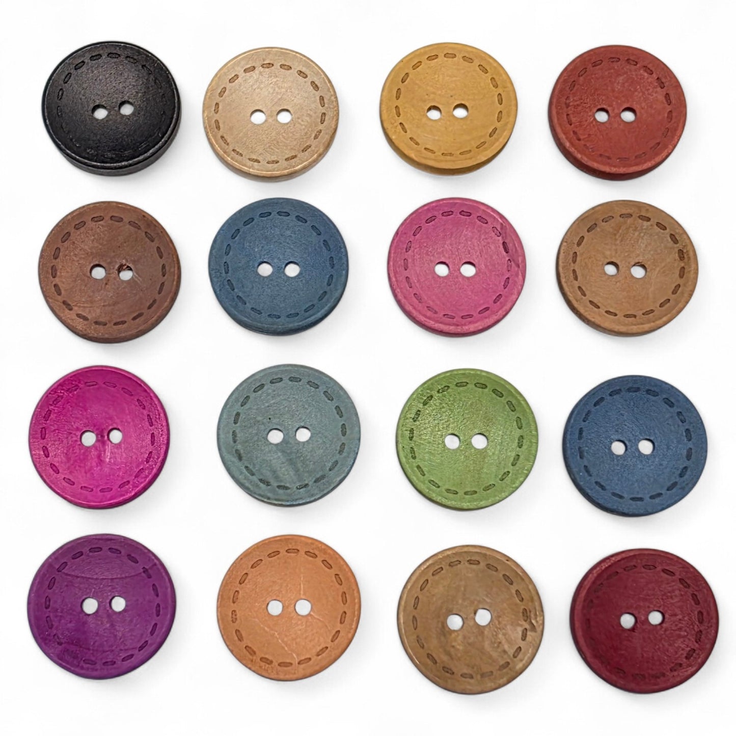 10 Adet Renkli Ahşap Düğme - 30mm (44 Boy)