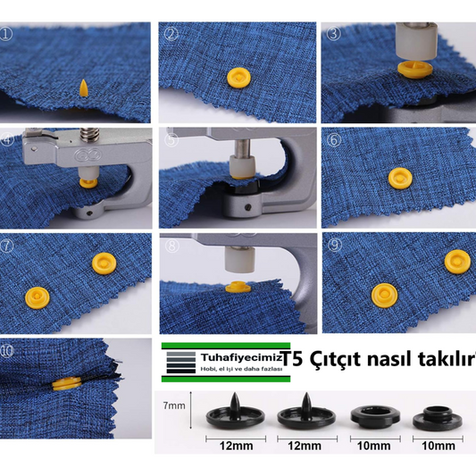 Penseli Karışık Renkli T5 Plastik Çıtçıt (360 adet) (12mm Plastik Çıtçıt)