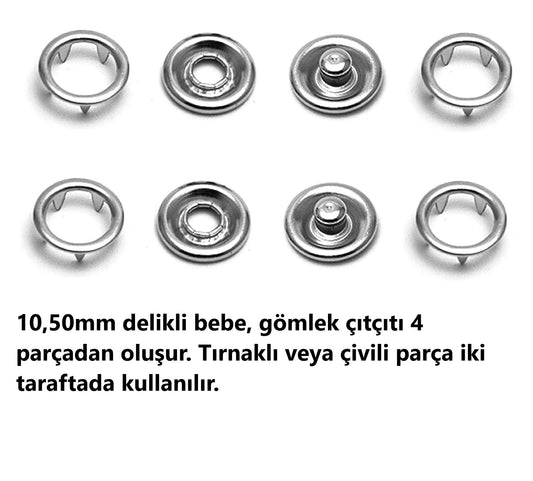 10.5 mm Perforated Click. Bebe Snaps, Shirt Snaps (in packs of 100)