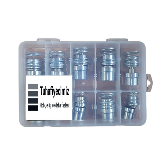 10 Kalıplı Kumaş Kaplama Düğme Kalıp Seti (Saklama Kutusunda Kapsül Düğme Kalıbı Seti 10'lu)