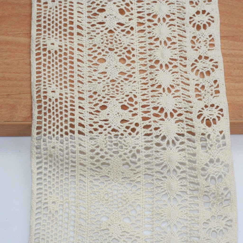 10 Metre Krem Geniş Ara Pamuk Dantel 125 mm -12,50cm- (9246)