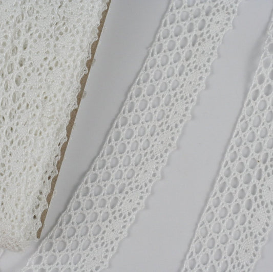 10 Metre Kenar Pamuk Dantel 28mm (Beyaz veya Krem) (P965)