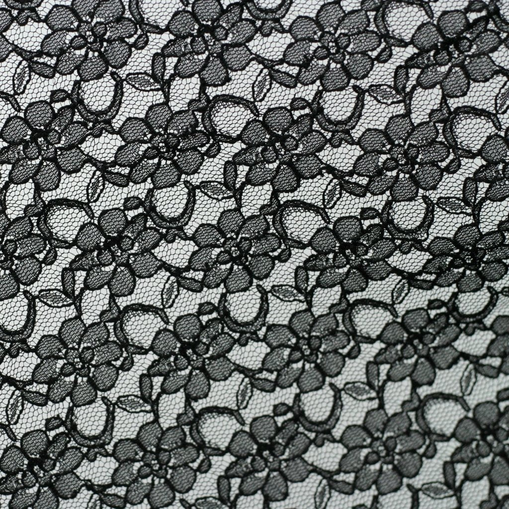 110cm Eninde Siyah Kumaş Dantel, Papatyalı Polyester Dantel