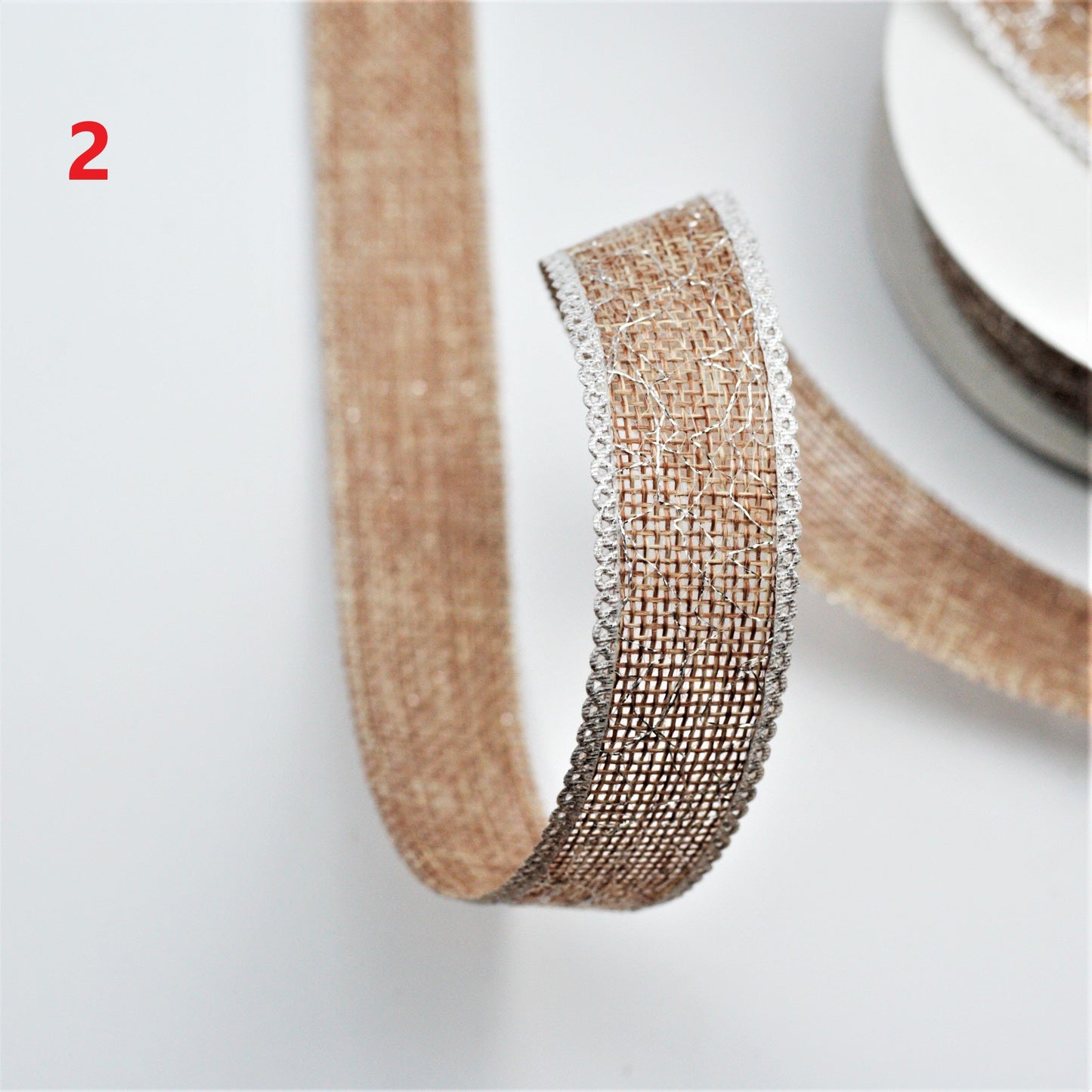 2.5cm Eninde Kenarı Simli Jüt Kurdele Şerit Paketleme, Süs, Kurdele Şerit. ( 9 metre top halinde)