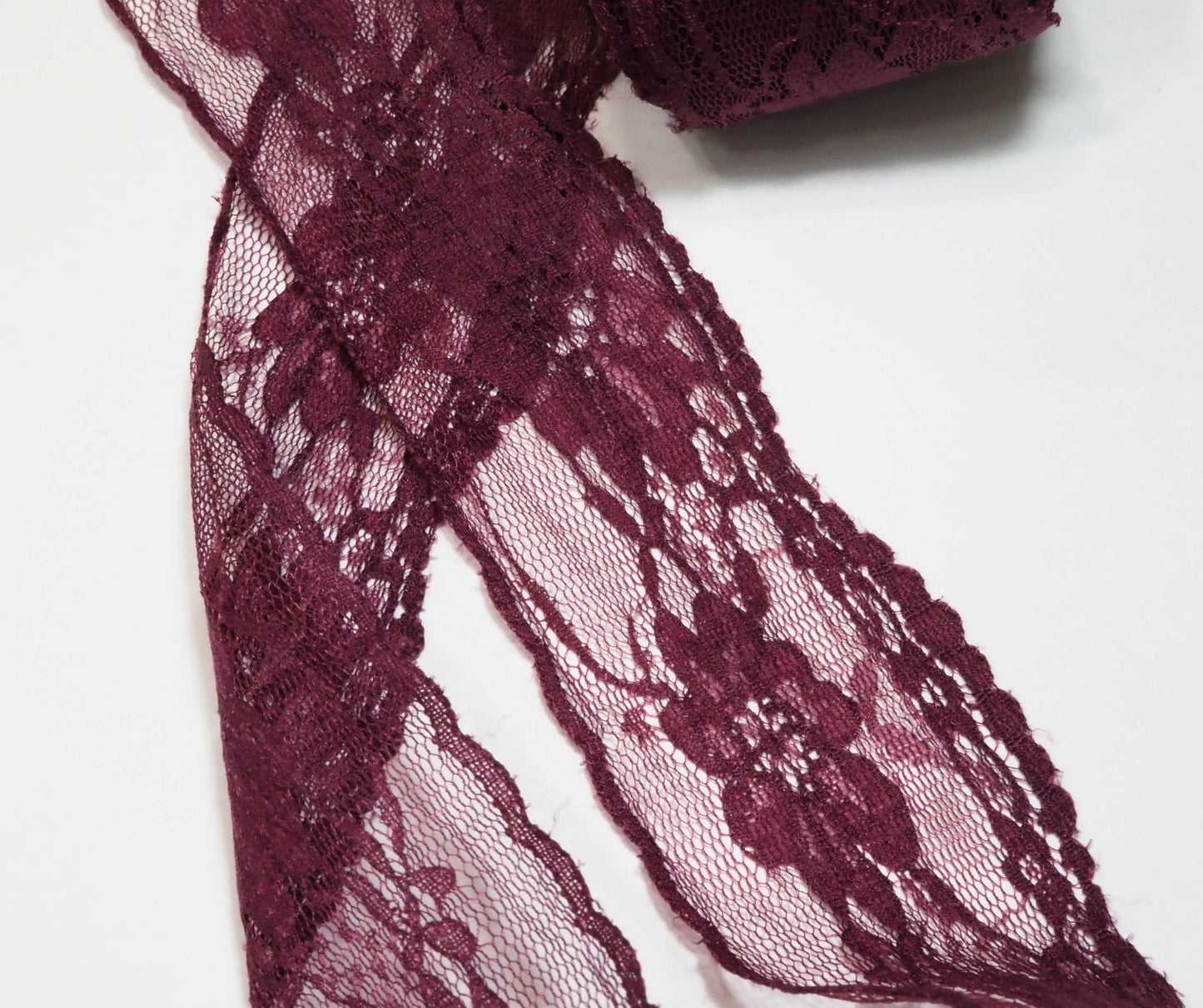 5cm eninde Bordo Naylon Dantel 5 Metrelik Top - (730)