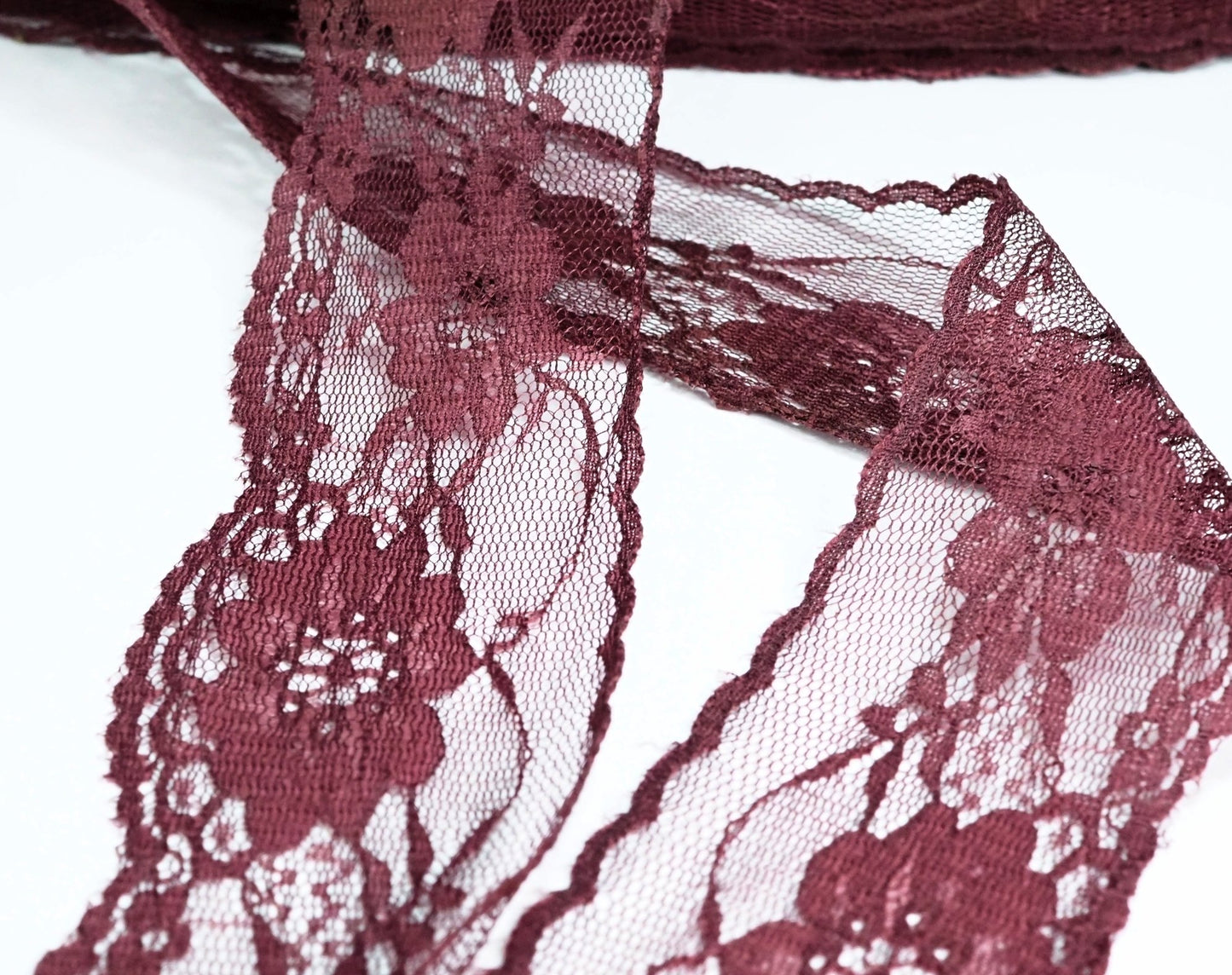 5cm eninde Koyu Gül Kurusu Naylon Dantel 5 metrelik top - (730)