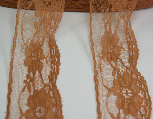 5cm eninde Taba Renk Naylon Dantel 5 metrelik top - (730)