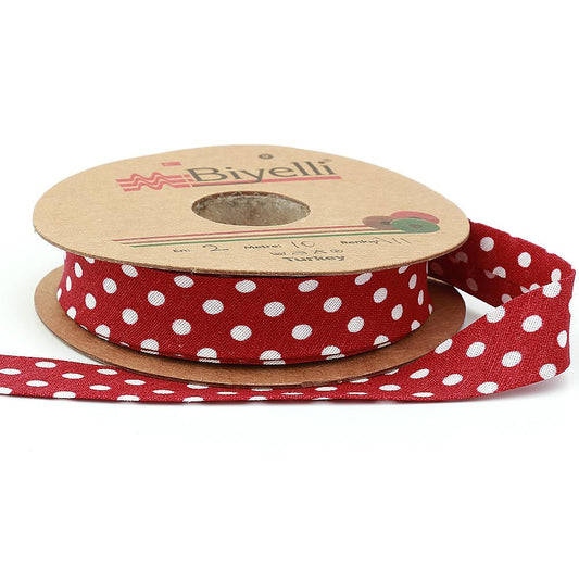 Claret Red Polka Dot Cotton (Coton) Piping 2cm width 25mt (A11)