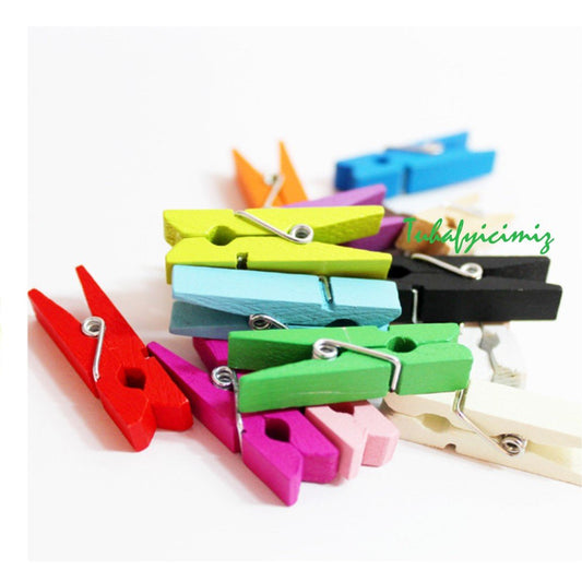 Dekoratif Renkli Mini Ahşap Mandal 2.5 cm (50, 100, 250 veya 1000 adet)