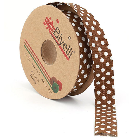 Brown Polka Dot Cotton (Coton) Piping 2cm wide 25mt (A20)