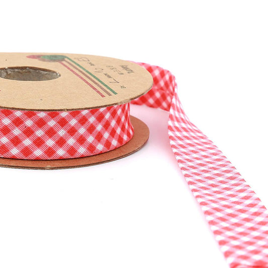 Kırmızı Ekose Pamuk (Koton) Biye 2cm eninde 25mt (E3)