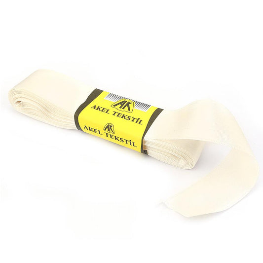Krem Saten Kurdele Çift Taraflı 3cm Eninde 10mt Top