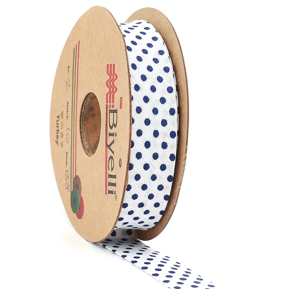 Lacivert Puanlı Pamuk (Koton) Biye 2cm eninde 25mt (B8)