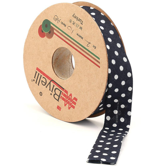 Navy Blue Polka Dot Cotton (Coton) Piping 2cm wide 25mt (A19)