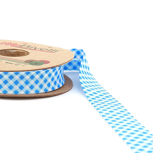 Mavi Ekose Pamuk (Koton) Biye 2cm eninde 25mt (E1)