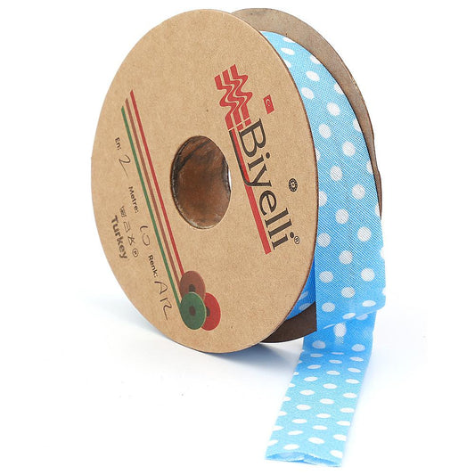 Blue Polka Dot Cotton (Coton) Bias 2cm width 25mt (A12)
