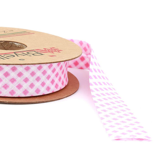 Pembe Ekose Pamuk (Koton) Biye 2cm eninde 25mt (E2)