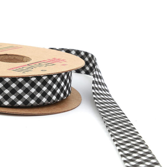 Siyah Ekose Pamuk (Koton) Biye 2cm eninde 25mt (E10)