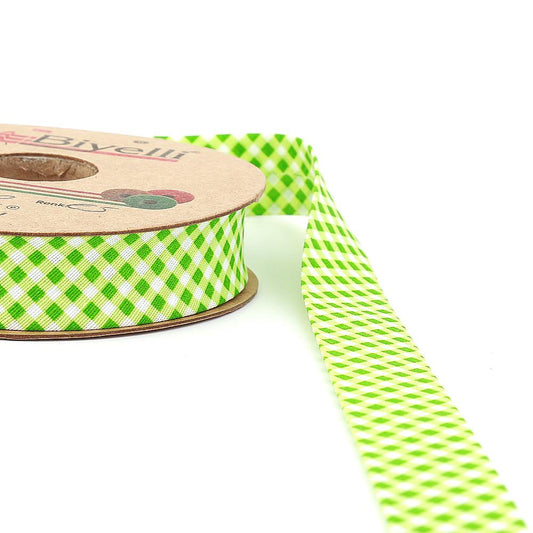 Yeşil Ekose Pamuk (Koton) Yeşil Biye 2cm eninde 25mt (E5)