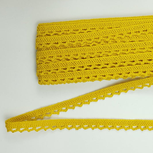 10mm ( 1cm ) Eninde Kenar Renkli Pamuk Dantel - 10 metre top halinde. (1002/Sarı)