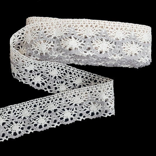 10 Metre Çift Renkli Krem Kenar Pamuk Dantel 60mm