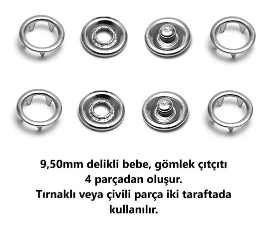 9.5 mm Perforated Click. Bebe Snaps, Shirt Snaps (in packs of 100)