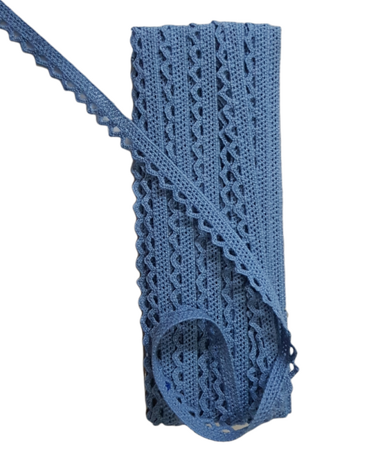 10mm ( 1cm ) Eninde Kenar Renkli Pamuk Dantel - 10 metre top halinde. (1002/Mavi)