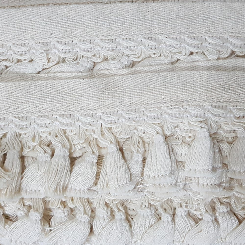 6,5 cm eninde Balıksırtlı pamuk saçak. ( 5 metre top halinde )