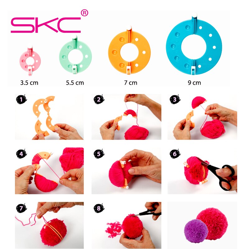 SKC Ponpon Aparatı. 4 Değişik Boy Ponpon Seti