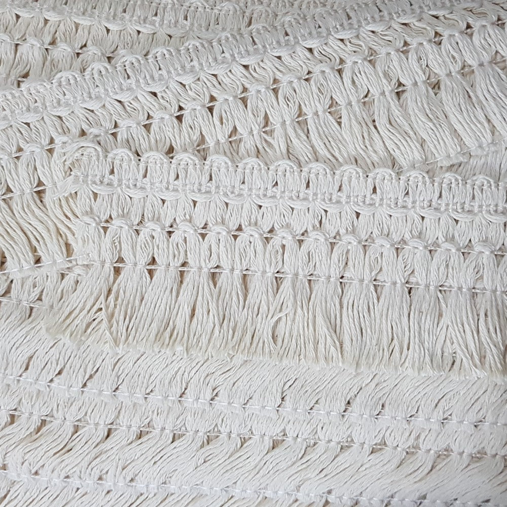 7,5 cm eninde kalın bükümlü pamuk saçak. ( 5 metre top halinde )