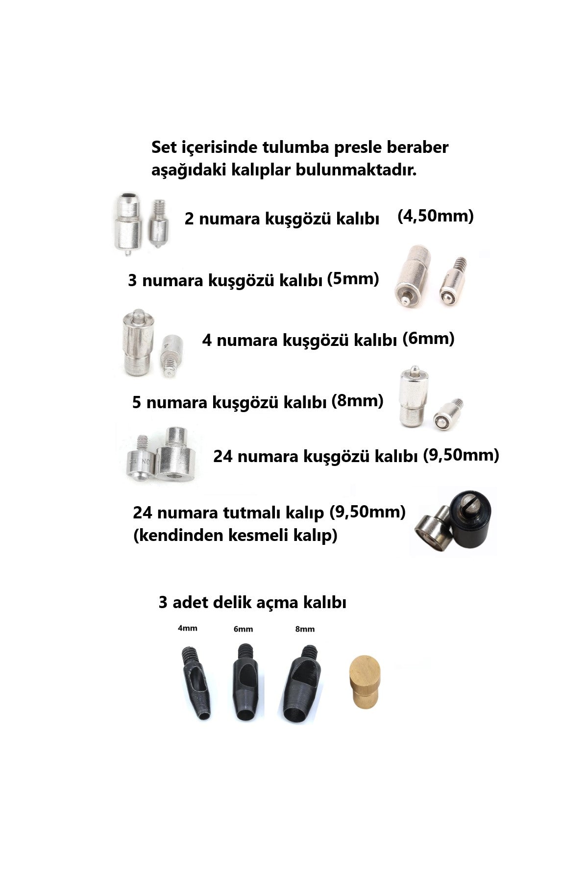 Tulumba Presli, 10 Kalıplı Kuşgözü Çakma seti ve Saklama Kutusu