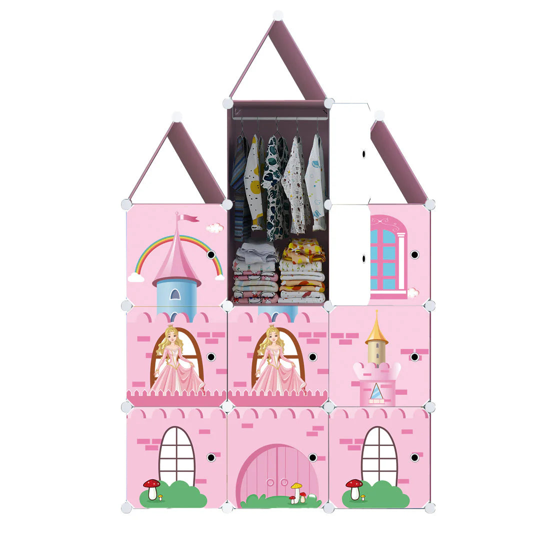 Pembe Prenses Çocuk Odası Dolabı - Kendin Yap - 8 Kapaklı, 9 Raflı Organizer Dolap. 35cmX35cm Ebatlarında